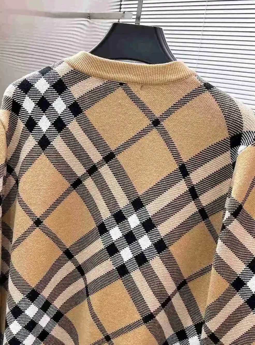 Burberry Beige Argyle Check Crew Neck Knit Sweater